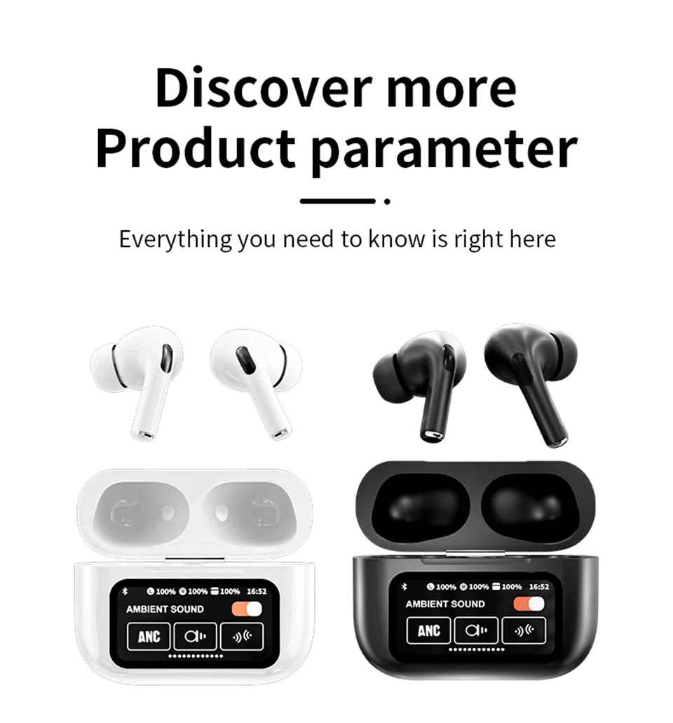 AIRPODS A9 PRO Touch Screen ANC/ENC Noise Reduction, Touch Control Wireless Headset TWS Noise Cancelling Earbud Bluetooth 5.4 Wireless Earbuds